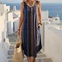 WIHOLL Summer Dresses for Women Scoop Neck Flowy Beach Vacation Clothes Spring Casual Dresses Midi Sun Dress Maxi Dress Cruise Resort Wear 2026 Summer Outfits Sundresses for Women Blue Stripe L