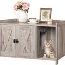MAHANCRIS Cat Litter Box Enclosure, Hidden Litter Box Furniture with Divider, Indoor Cat House, Wooden Cat Washroom Storage Cabinet Bench, Side End Table Nightstand, Greige CWHG2501Z
