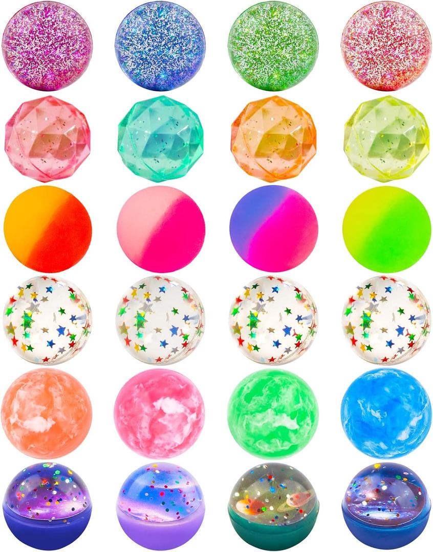 24 Pieces Bouncy Balls 32mm Bounce Balls 6 Styles High Bouncing Balls Toys for Kids Party Favors Birthdays Gift Classroom