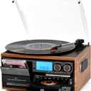 Record Player Built-in Speakers 10 in 1 Vintage Turntable with CD Cassette Tape Player AM FM Radio Function 3 Speed BT Input Output LP Player Support USB SD AUX RCA Playback Auto Stop Retro Wood Brown