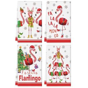 Flamingo Christmas Deorations Kitchen Towels Winter Dish Towels Hand Towels for Holiday Home Indoor Bathroom Party Dining Decor Gifts 18 x 26 Inch Set of 2