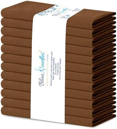 Brown Needles Solid Cloth Napkins Set of 12 Nut Brown 100% Cotton Dinner Napkins 18x18 inches - Soft, Reusable, Absorbent & Washable Linen, Ideal for Spring Summer Easter Events Parties & Everyday Use