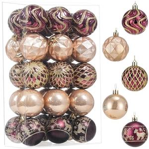 30ct Christmas Ball Ornaments Shatterproof Christmas Hanging Tree Decorative Balls for Party Holiday Wedding Decor Burgundy Champagne, 2.36", 60mm