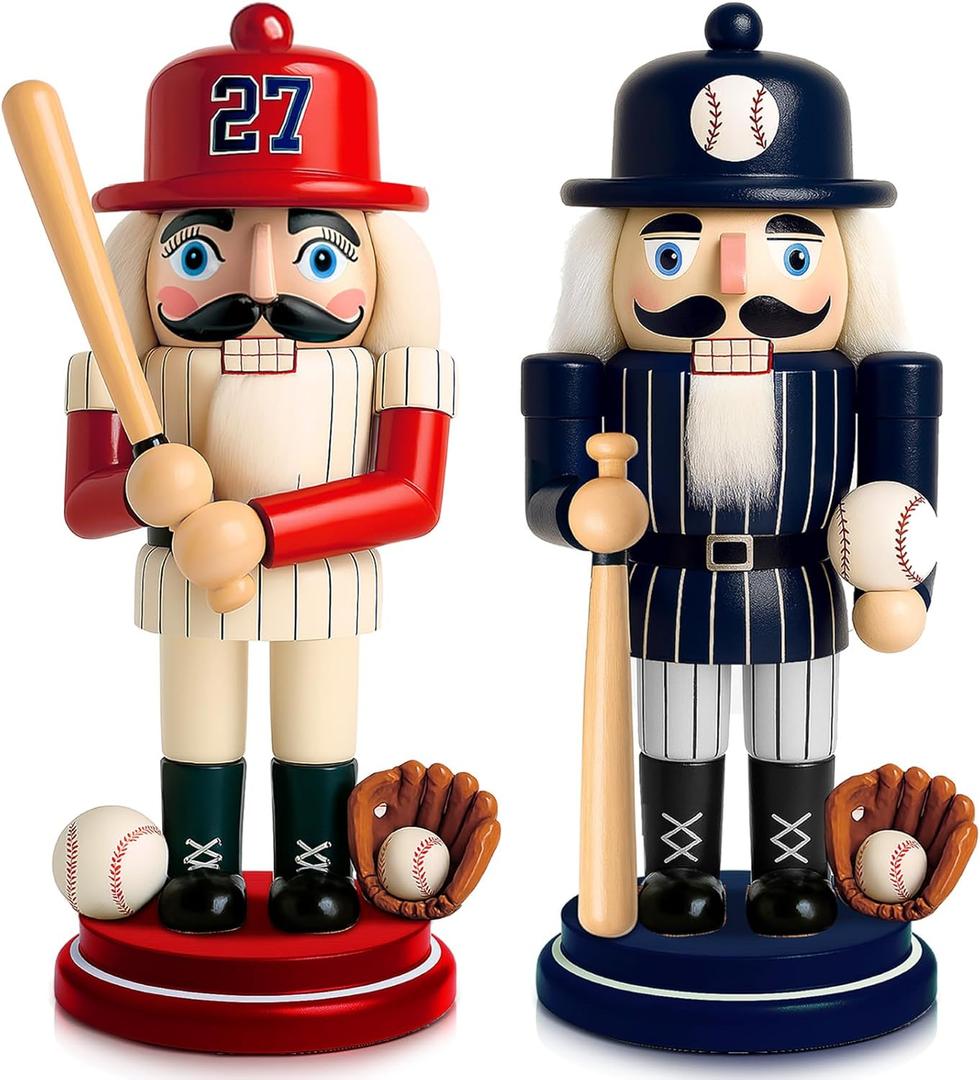 2 Pieces Christmas Baseball Player Nutcracker Decoration Christmas Resin Nutcracker Figures Statues Baseball Player Decoration Tabletop Centerpieces for Table Office Shelf Home Kitchen Mantel