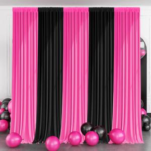 10x7FT Black and Pink Backdrop Curtain  Wrinkle-Free Polyester Party Background for Birthday, Wedding, Baby Shower, Photography, Photo Booth Wall Decor for Adults & Kids