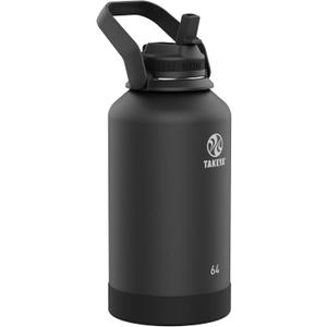 Takeya Actives 64 oz Vacuum Insulated Stainless Steel Water Bottle with Spout Lid, Premium Quality, Onyx