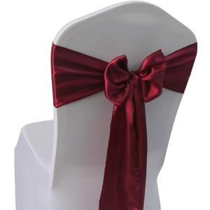 WELMATCH Burgundy Satin Chair Sashes Bows - 50 pcs Wedding Banquet Party Event Decoration Chair Bows (Burgundy, 50)