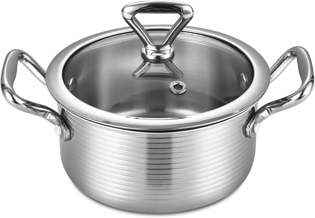 Inqibee 1.5 Quarts Triply Stainless Steel Pot with Lid,Braiser Pan,Small Induction Cooking Pot,Heavy Duty,Dishwasher and Oven Safe