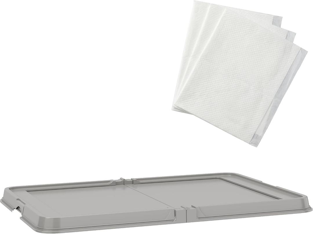 PawHut Pee Pad Holder 34" x 24.5", Foldable Indoor Potty Tray for Dogs, Large Training Pad Holder, Includes 3 Pee Pads, Anti-Slip & Easy to Clean