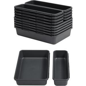 Gonice 13 PCS Drawer Organizer Tray, Interlocking Office Desk Drawer Storage, Black Plastic Organizer Bins for Office Supplies and Tools, Desk Drawer Organizer for Bathroom and Kitchen
