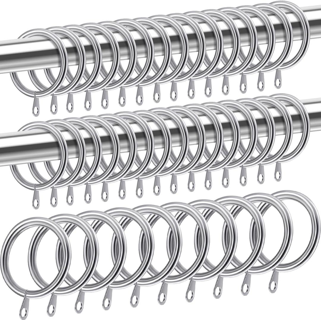 40 Pack Metal Drapery Curtain Rod Rings with Eyelets Internal Diameter 0.98in Fits up to 0.7in Rod Hanging Drape Sliding Eyelet Sliver Rings for Window Door Shower Bathroom (Silver)