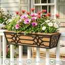 2 Pack 24 Inch Railing Planter Boxes with PET Water Storage Tray & Coco Liner, Window Boxes Planters for Deck Railing, Metal Hanging Flower Box for Outdoor Balcony Fence and Patio Garden