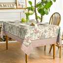 Horaldaily Floral Rectangular Tablecloth 60x84 Inch, Pink Birds Elegant Vintage Washable Seasonal Table Cover for Party Picnic Dinner Decor