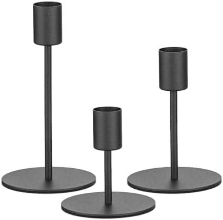 KUPOO Matte Candlestick Holders,Short Taper Candle Holders,Decorative Candlestick Holder, Black Taper Candle Holders,Metal Candle Stands for Home Decor, Wedding, Dinning, Party (Black)
