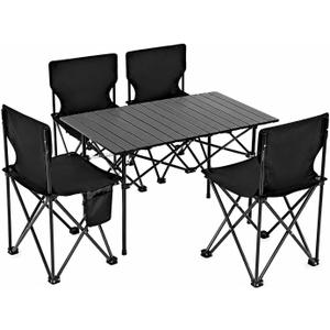 Camping Table Adjustable Height Folding Table with 4 Chairs, Portable Picnic Table and Chairs Set with Carry Bag Indoor Outdoor for Camping, Travel, Patio, RV, Backyard BBQ, Easy to Carry, Set of 5