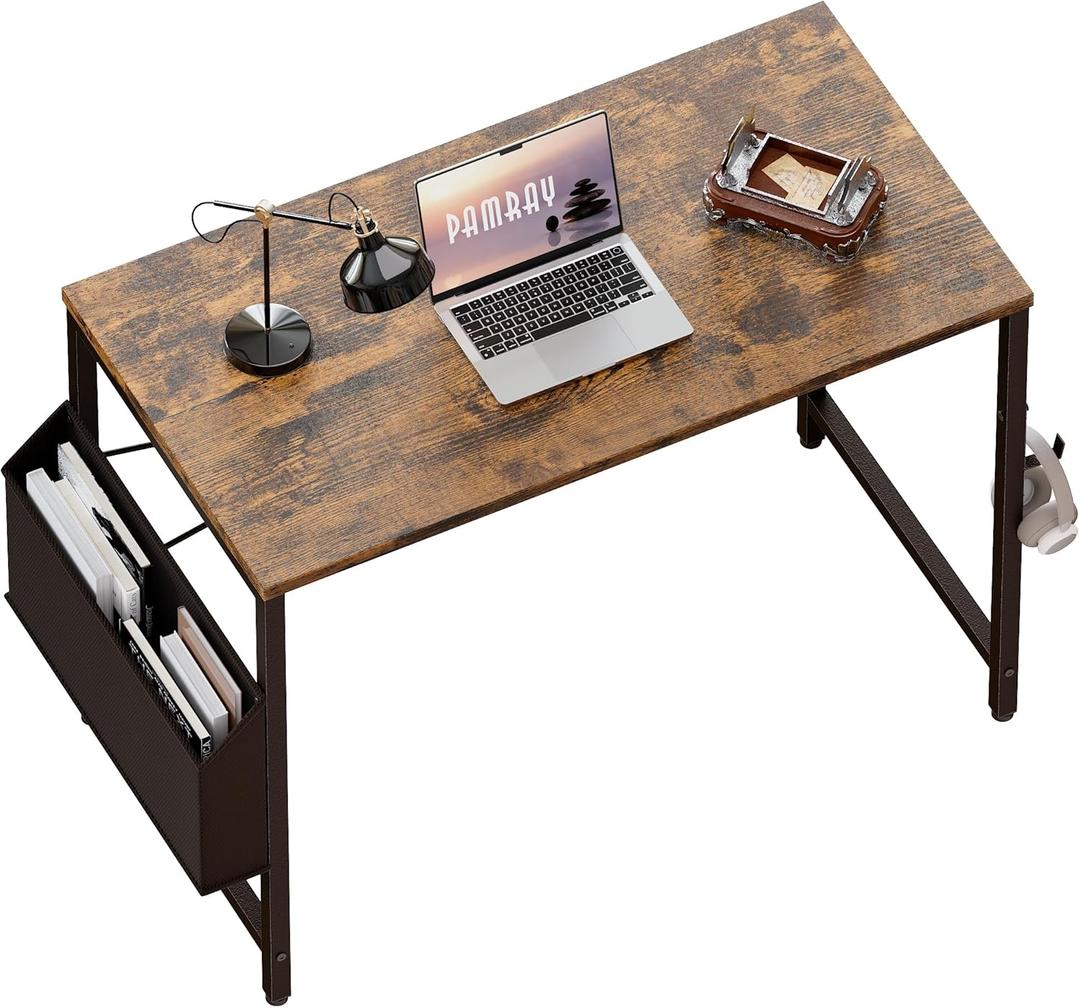 Pamray 32 Inch Computer Desk for Small Spaces with Storage Bag, Home Office Work Desk with Headphone Hook, Small Office Desk Study Writing Table (Vintage)