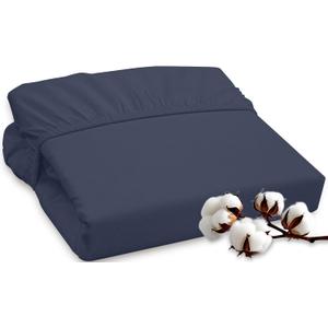 ROYALE LINENS 300 Thread Count 100% Long Staple Combed Cotton Fitted Sheet Full - Super Soft Deep Pocket Bottom Sheet - Fitted Sheets Only - Elastic Sheets (Full, Navy)