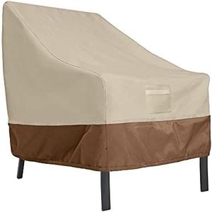 Patio Chair Covers Waterproof Outdoor Furniture Covers 1 Pack Heavy Duty 600D Deep Seated Patio Lounge Chair Cover for All Weathers Veranda Lawn Backyard, Khaki & Brown, 35"X38"X31"