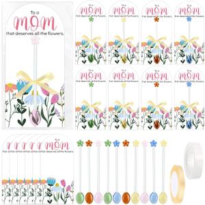 Mifoci 20 Sets Mother's Day Flower Glass Spoons Gifts with Glass Stirring Rods Cards Gift Bags DIY Gifts for Mom from Daughter Son Mothers Day Tea Party Classroom Home Activities Church Bulk