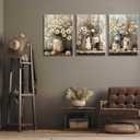 3Pcs Farmhouse Daisy Canvas Wall Art Vintage Rustic Flower Posters Paintings Floral Still Life Pictures Wall Decor Country Themed Daisy Prints for Living Room Bedroom Kitchen Home Framed, 24Lx16W" Canvas