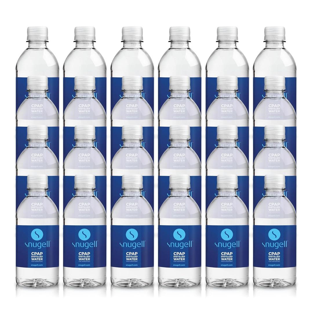 Snugell Distilled Water for CPAP Machines, Travel Size Bottles (24 -Pack, 12 oz Each) Up to 1 Month Supply Clean, Multi-Use, Travel-Friendly, Made in USA