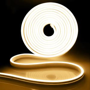 iNextStation LED Neon Strip Lights Warm White 16.4ft/5m Neon Light Strip 12V Silicone Waterproof Flexible LED Neon Rope Lights for Bedroom Party Indoor Outdoor Decor (No Plug)