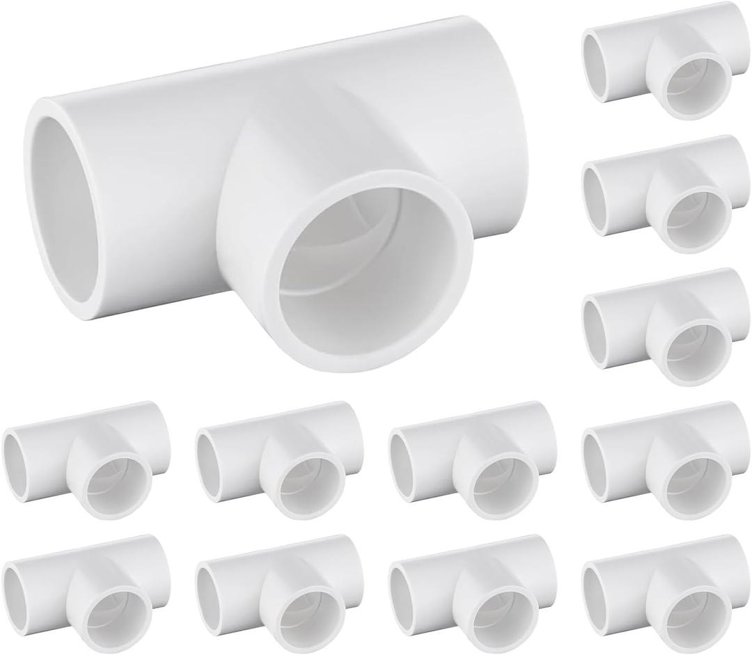 12-Packs 3/4 inch Tee PVC Fitting 3 Way Furniture Grade Pipe Elbow Connector for DIY PVC Shelf Greenhouse Pipe Fittings