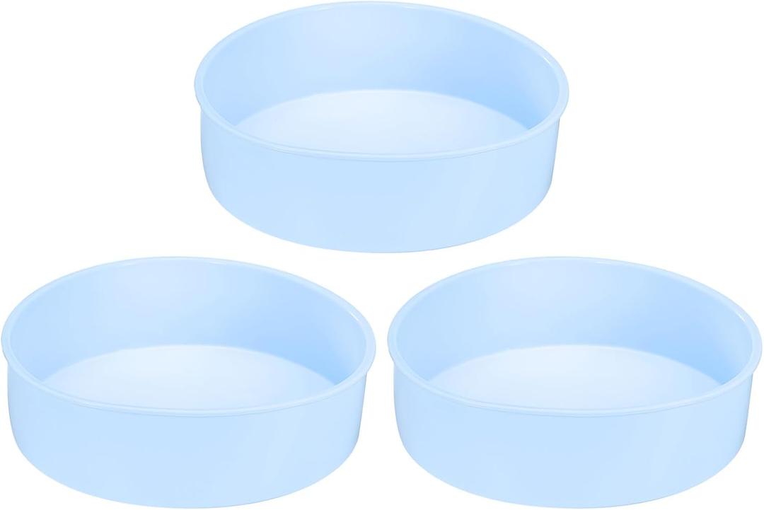 HARFINGTON 3 Pcs Round Cake Pans 7.8" Nonstick Quick Release Silicone Cake Mould Bakeware Tools for Baking Cupcakes Bread Pizza, Blue