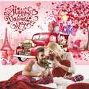 IADIUENOG Happy Love Day Pink Backdrop 8x6ft Red Truck Love Tree Anniversary Holiday Love Heart Balloon Romantic Lover Background Wedding Party Decorations