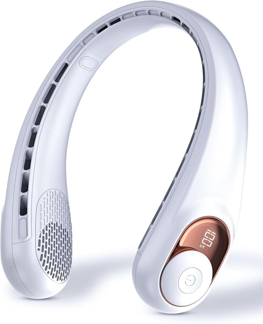 Neck Fan, Personal Fan with LED Display, USB-C Rechargeable, 4000mAh-Battery, 3-Speed Adjustment & Whisper-Quiet Operation, Perfect for Home, Travel, Sports (White)