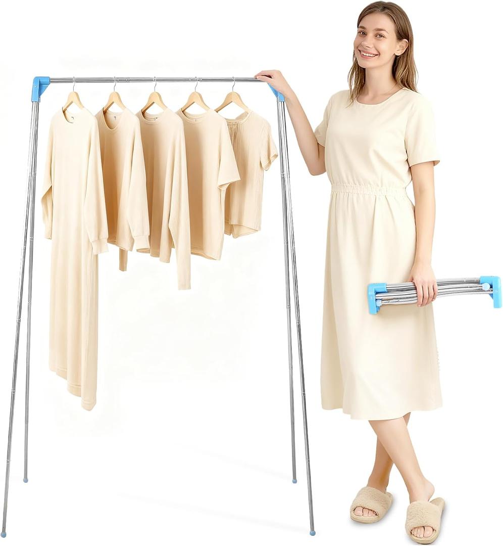 Twist-to-Lock Portable Clothes Drying Rack, Foldable Garment Rack for Travel, Dance Competitions, Collapsible Hanging Rack for Camping, Hotel & Dorm Use (Basic)