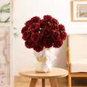 Kisflower 60 Pcs Burgundy Roses Artificial Flowers Bulk, Maroon Flowers Artificial Silk Roses with Stems for Decoration DIY Wedding Bouquet Bridal Shower Party Home Table Centerpieces Decor (Burgundy)