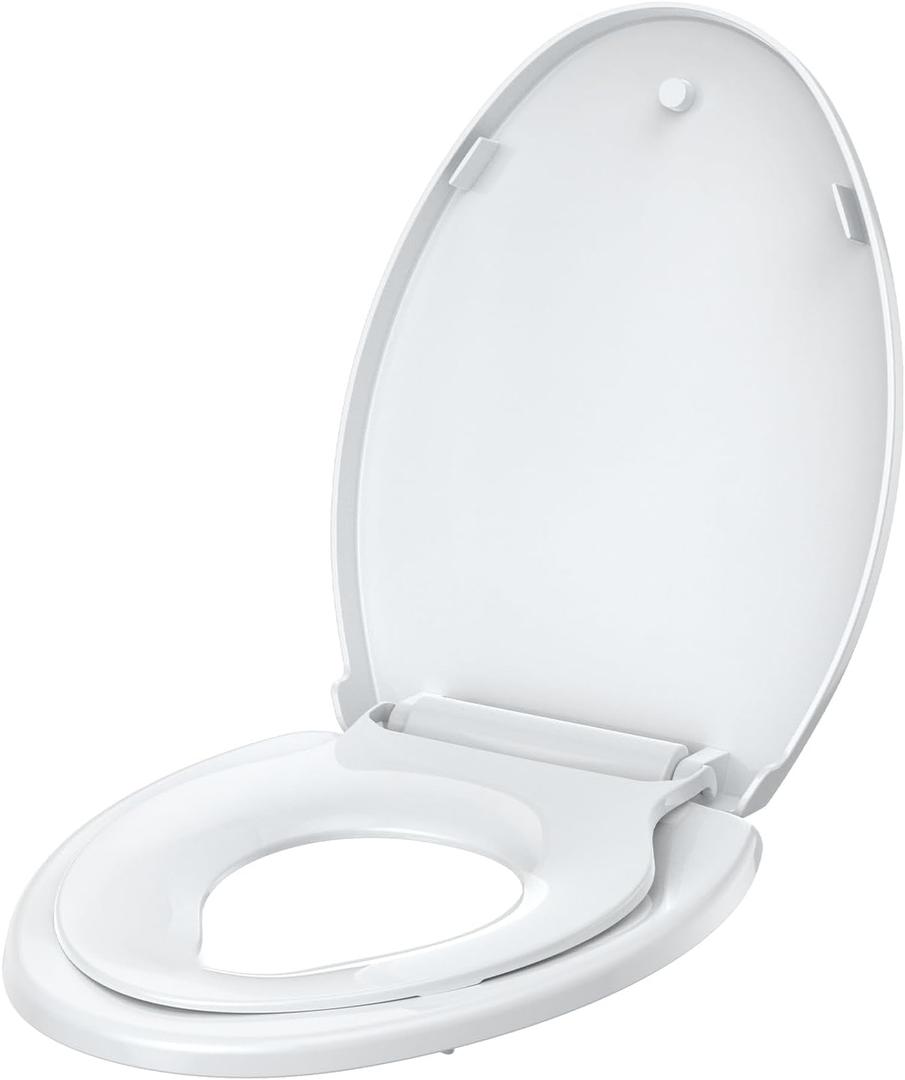 Garvee Elongated Toilet Seat with Built-in Toddler Potty Seat, Soft Close Toilet Seat Cover for Kids and Adults, Quick-Release PP Lid for Easy Cleaning, Family-Friendly Toilet Training Seat