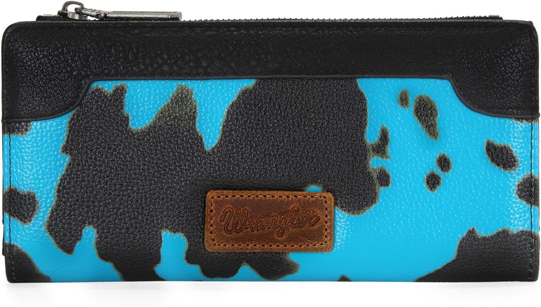 Wrangler Cow Print Wallet Women Bifold Credit Card Wallet Women's Wallets, Card Cases & Money Organizers Wallets for Women Ladies Female Cash Wallett with Smooth Zipper