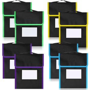 Outus 8 Pcs Medium Book Pouches for Classroom, Nylon Black Reading Book Bags for Student with Clear Name Tag, 10" x 12", Pocket on Handle Chair Pockets for Classroom Students School Home