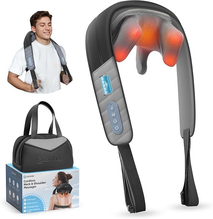COMFIER 4D Neck Massager for Pain Relief Deep Tissue,HandsFree Massager for Neck and Shoulder Pain, Wireless Back Massager with Storage Bag, Gift for Mom Dad Women Men