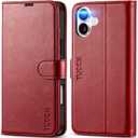 TUCCH Case Wallet for iPhone 16 Plus, RFID Blocking PU Leather Kickstand Folio Cover with 4 Card Slots [TPU Protective Interior Shell], Magnetic Flip Case Compatible with iPhone 16 Plus, Dark Red