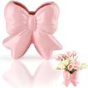 Coquette Aesthetic Bow Vase, Pink Mini Ceramic Vase for Fresh Flowers, Romantic Girly Home Decor for Bedside Table, Coffee Table & Desk (4.9x1.8x4.7)