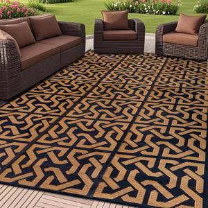 SAND MINE Reversible Mats, Plastic Straw Rug, Modern Area Rug, Large Floor Mat and Rug for Outdoors, RV, Patio, Backyard, Deck, Picnic, Beach, Camping, Trailer, Black & Brown, 9' x 18'