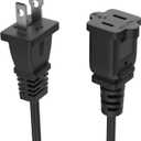 Short Extension Cord 1 Foot US 2 Prong Extension Cords 2 Outlet Black ExtensionCord Cable 125v 10a Male to Female Power Cord for Nema 1-15p to 1-15r 1FT