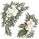 Piklado Faux Arch Flower Swag Set of 2 for Wedding Welcome Signs Floral Swag Wedding Reception Ceremony Signs Decor (White)