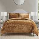 Luxury Velvet Queen Size Comforter Set, 3 Pieces Reversible Brushed Solid Microfiber Back, All Season Cozy, Soft, Warm(Caramel Gold,90x90 in)