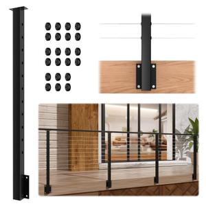 Side Mount Cable Railing Post 36" (Post Body 44"), Level Drilled Space-Saving Rail Post with 11 Holes, Stainless Steel Fascia Mount Cable Railing Kit System, Black Indoor Outdoor Deck Post (Level Post-1 Pack)