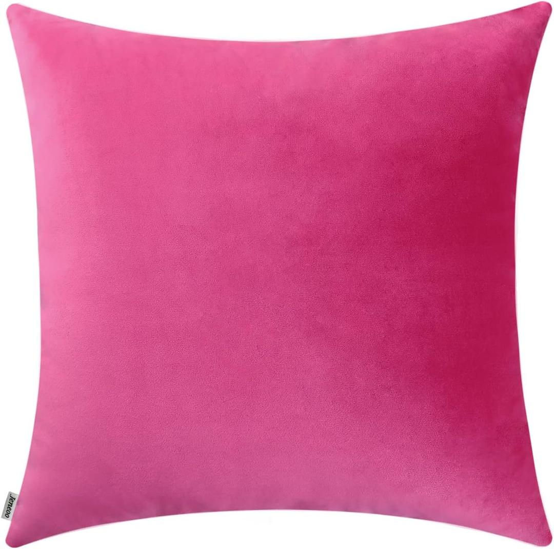 Jeneoo Comfy Soft Thick Velvet Throw Pillow Covers for Sofa Couch, Decorative Solid Square Cushion Cases for Bedroom Car (Hot Pink, 24 x 24 Inches, 1 Pieces)