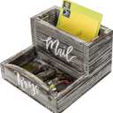 MyGift Rustic Torched Wood Mail Holder and Key Organizer Entryway Storage Tray with Cursive Mail and Keys Word Design, Office, Dorm, Classroom Desktop Organizing Bin