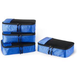 Amazon Essentials 4-Piece Packing Cubes Travel Accessories Set, Space-Saving Luggage Organizers with Double Zipper, Mesh Top, Small/Medium/Large/Slim, Blue