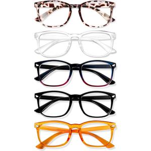 Blue Light Glasses for Woman Men | 99% Blue Light Blocking Glasses for Computer Gaming TV Phone Screen Square Frame | Anti Eyestrain & UV Glare Protection - 5 Pairs (5 Pack Mix Color-5)