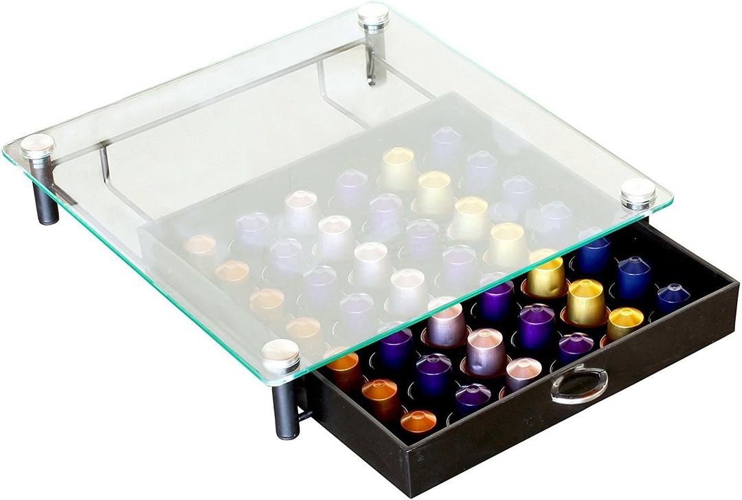 DecoBrothers Tempered Glass Coffee Pod Drawer Compatible with Nespresso Original Line, 42 Capsules