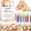125 Pcs Baby Shower Decorate a Block Game Set Includes Help Us Build Memories Sign 100 DIY Blank Wooden Block 24 Paint Marker Prize for Wedding Baby Shower Game(Brown Bear)