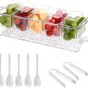 Chilled Condiment ServerTaco Bar Serving Set for Party15.3" Condiment Serving Platters with 5 Separate Lids and Removable Compartments, Set of 5 Serving Spoons & 2 Clips (5 Containers, 1 pack)